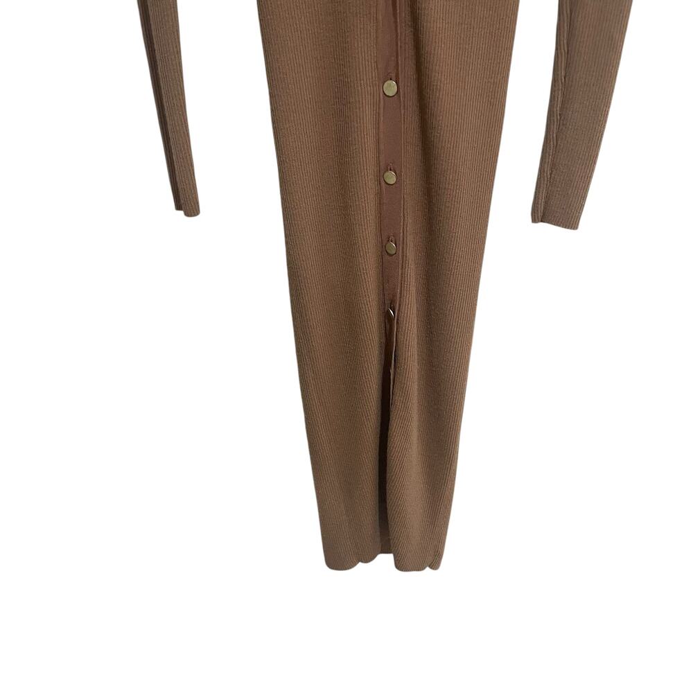 Alice + Olivia Alcina Long Sleeve Ribbed Button Down Midi Dress Camel - Picture 6 of 10
